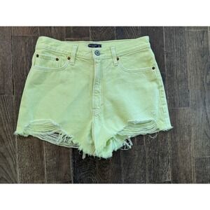 Abercrombie Fitch Womens Size 26/2  Annie High Rise Shorts Denim Raw Hem YELLOW